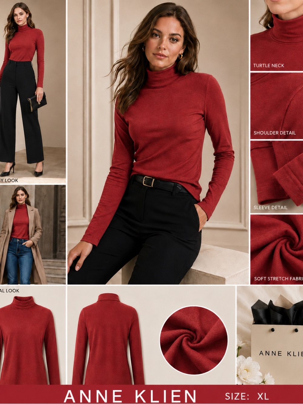 Anne Klein Brick Red Turtleneck Sweater